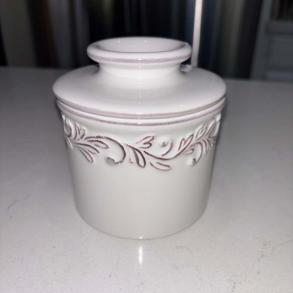 Butter Bell Crock Antique Collection White Linen French Ceramic Butter Keeper